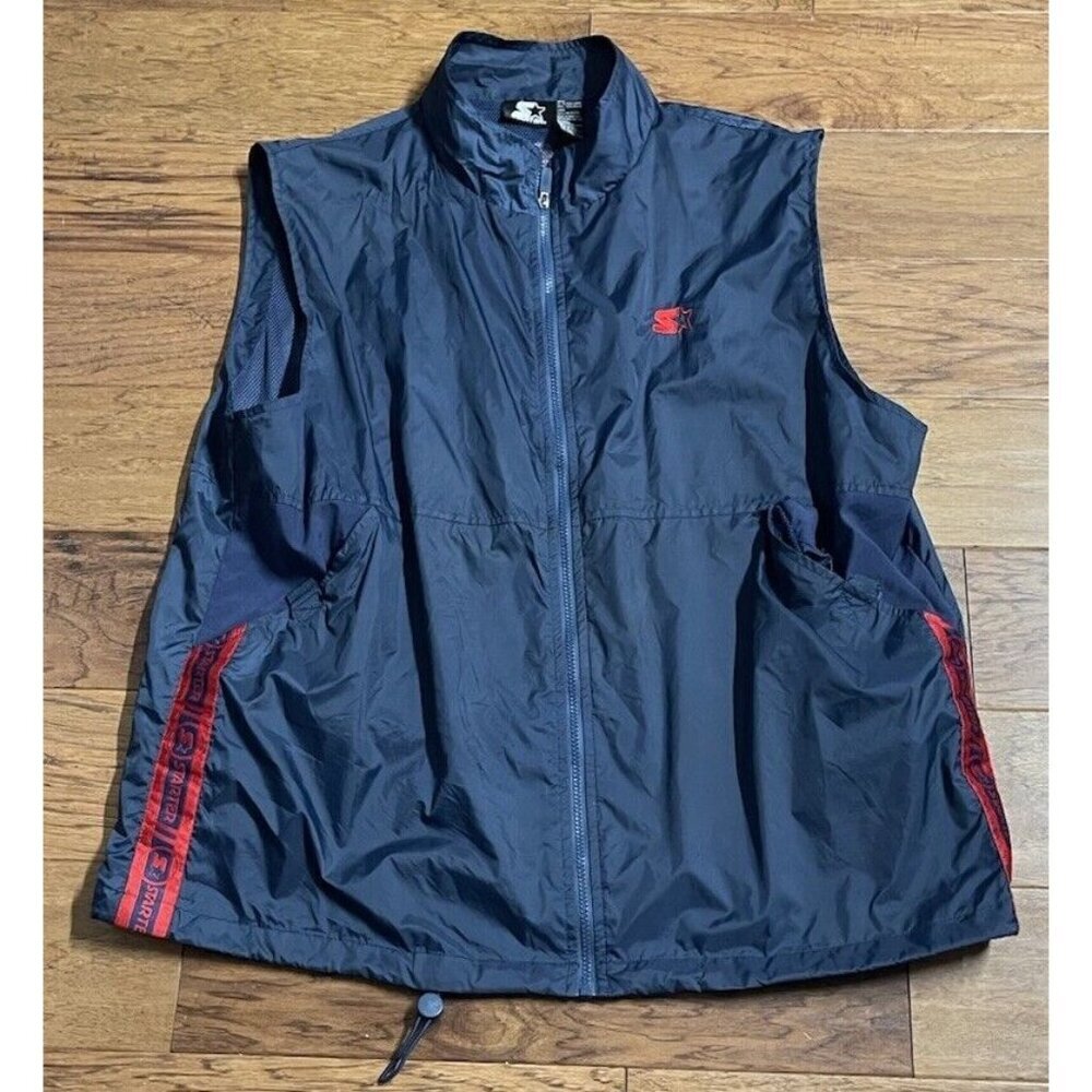 VTG 90’s Starter Windbreaker Vest Zip Up Sleeveless Nylon Size XL Navy Blue Red